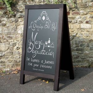 wooden A frames, pavement signs, A boards, chalk signs, outdoor signage, chalk a board, blackboards, chalkboards.