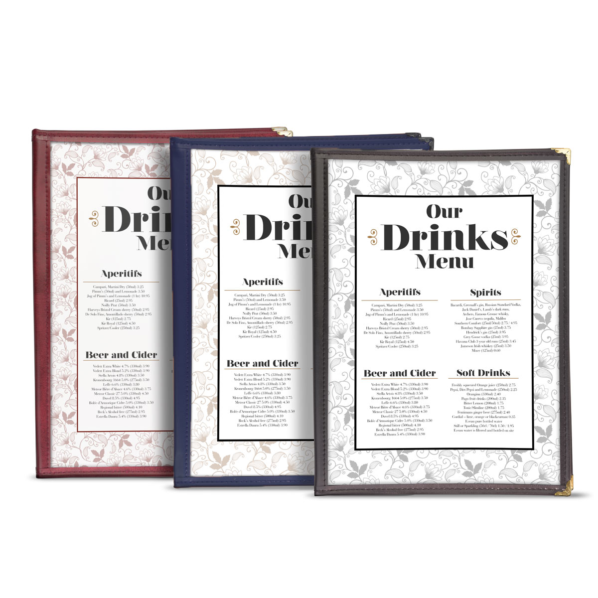 Pvc menus / beverage menu / wine list covers